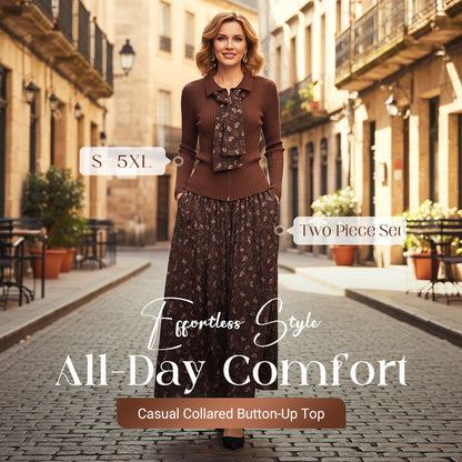 🎁2026 New Arrivals 50% OFF💥Ribbed Knit Top & Floral Maxi Skirt Set