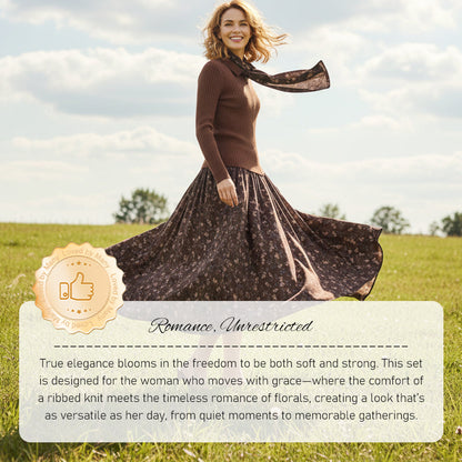 🎁2026 New Arrivals 50% OFF💥Ribbed Knit Top & Floral Maxi Skirt Set