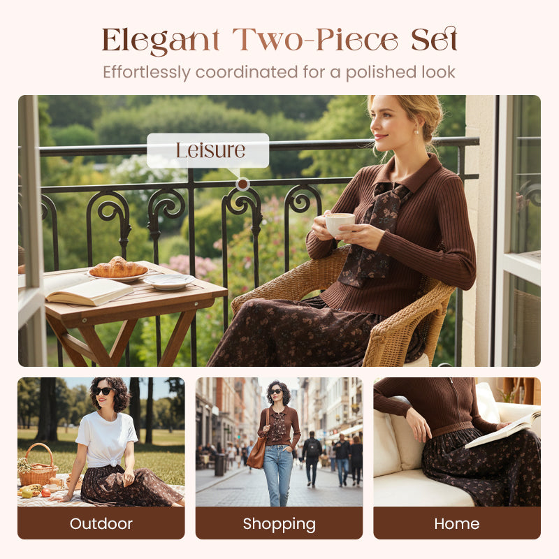 🎁2026 New Arrivals 50% OFF💥Ribbed Knit Top & Floral Maxi Skirt Set