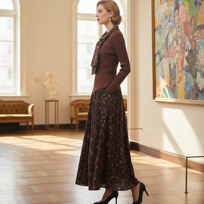 🎁2026 New Arrivals 50% OFF💥Ribbed Knit Top & Floral Maxi Skirt Set