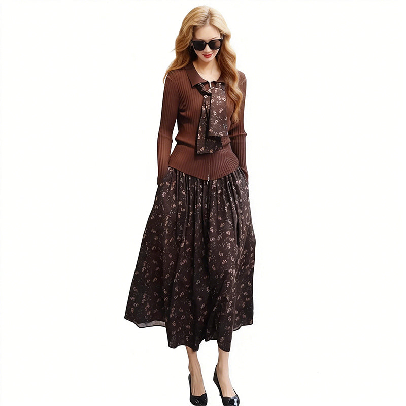 🎁2026 New Arrivals 50% OFF💥Ribbed Knit Top & Floral Maxi Skirt Set