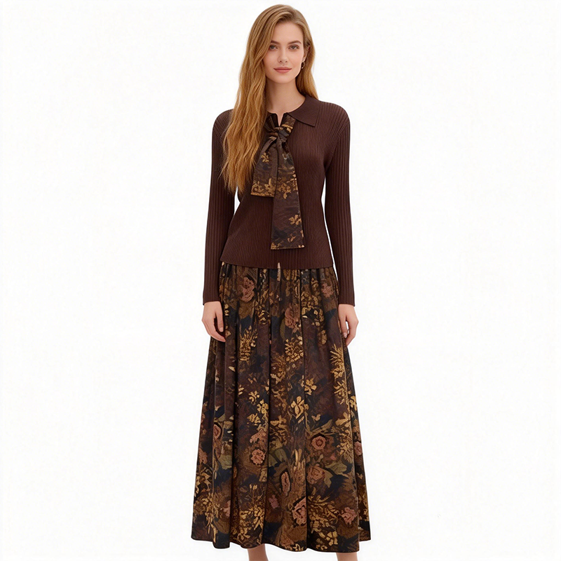 🎁2026 New Arrivals 50% OFF💥Ribbed Knit Top & Floral Maxi Skirt Set