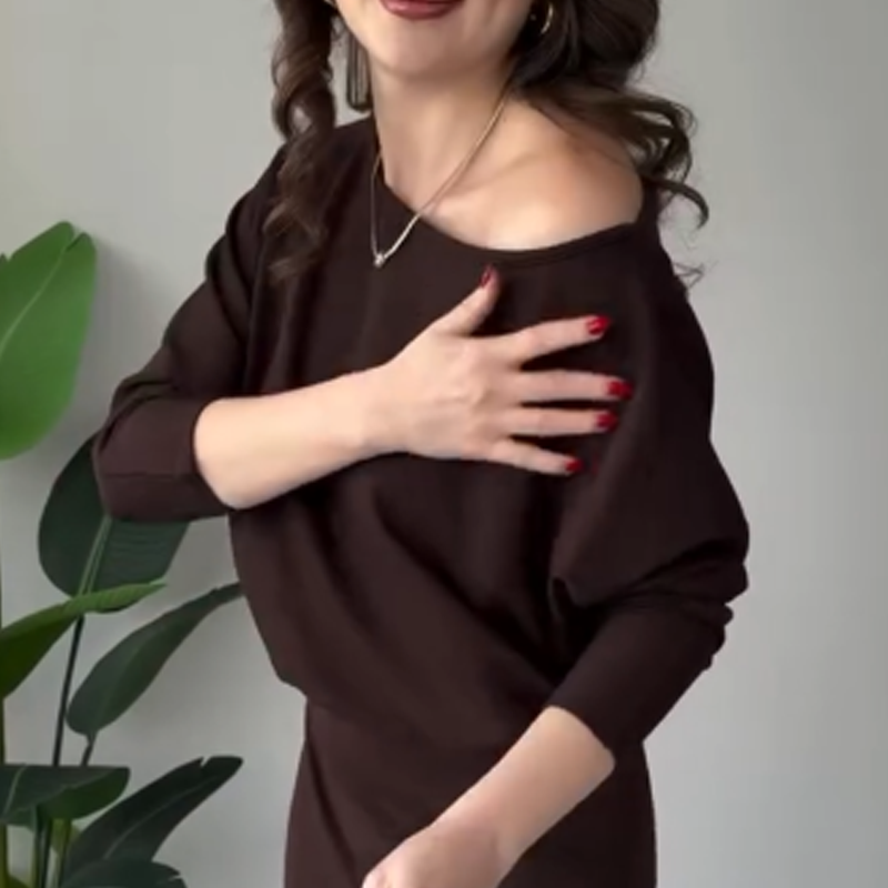 Elegant Off-Shoulder Dress with Elastic Waist