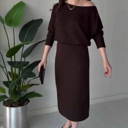 Elegant Off-Shoulder Dress with Elastic Waist