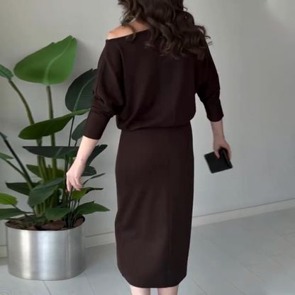 Elegant Off-Shoulder Dress with Elastic Waist