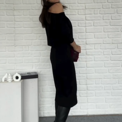 Elegant Off-Shoulder Dress with Elastic Waist