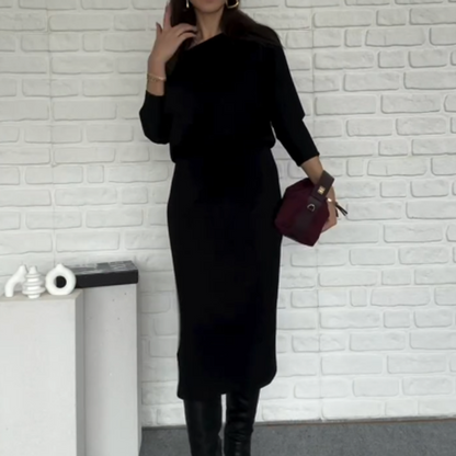 Elegant Off-Shoulder Dress with Elastic Waist