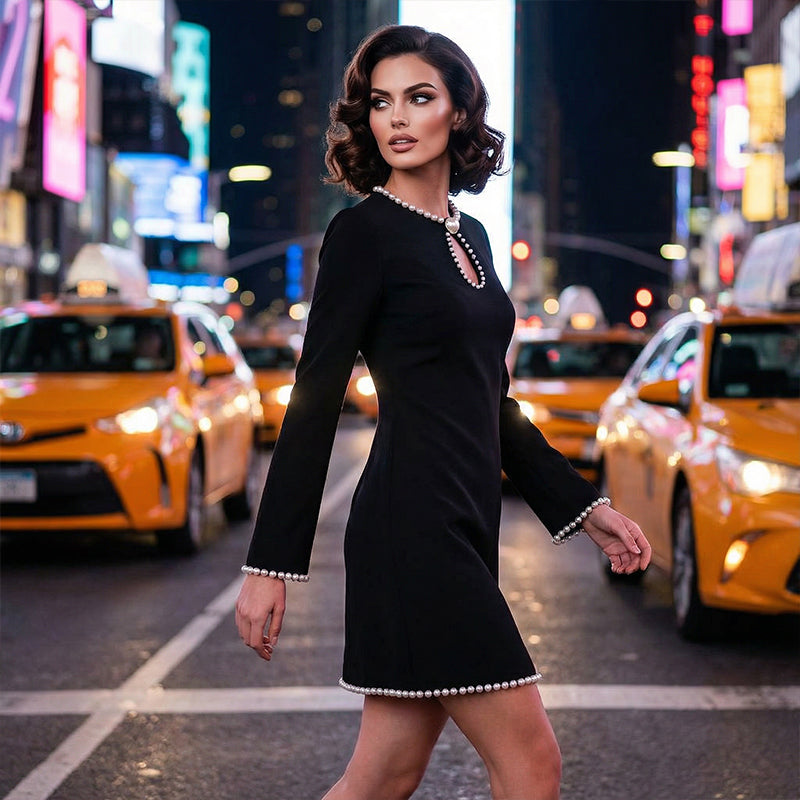 Women’s Short Faux Pearl-Trim Keyhole Sheath Dress