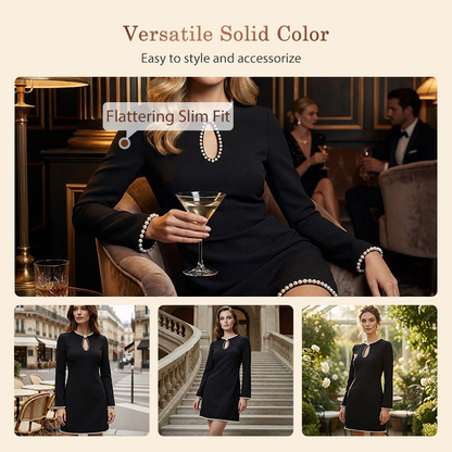 Women’s Short Faux Pearl-Trim Keyhole Sheath Dress