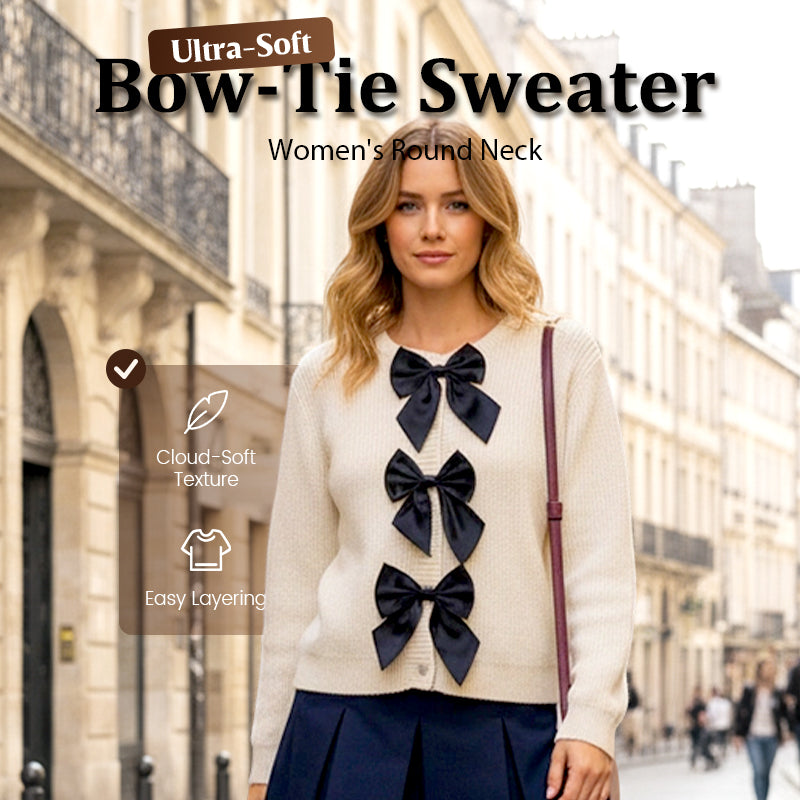 Women's Round Neck Bow-Tie Sweater
