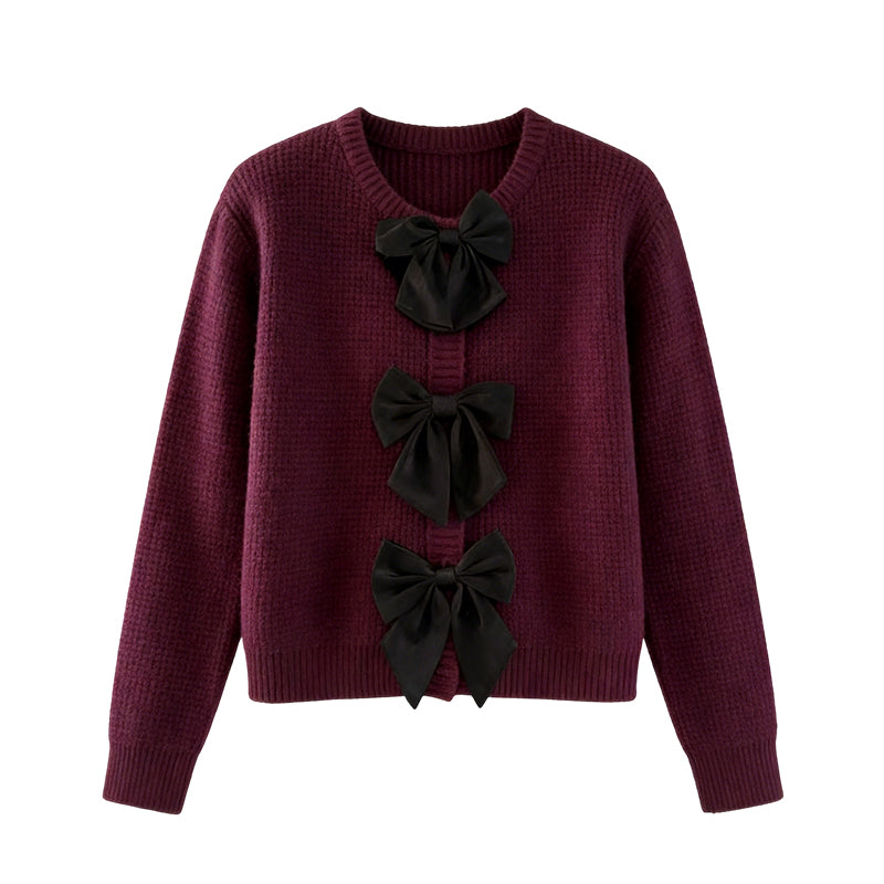 Women's Round Neck Bow-Tie Sweater