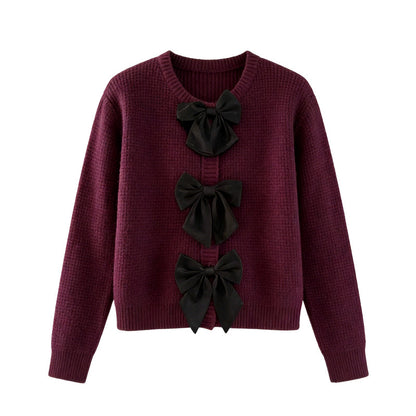 Women's Round Neck Bow-Tie Sweater