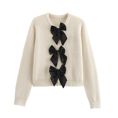 Women's Round Neck Bow-Tie Sweater