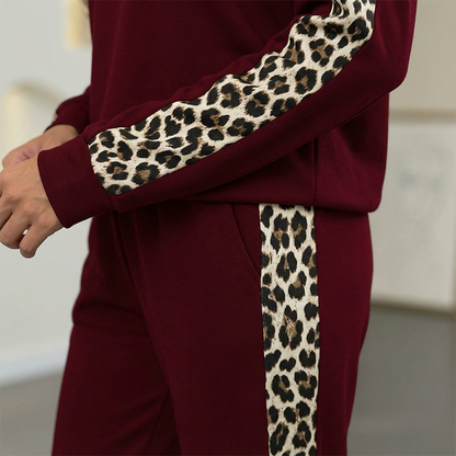 Women's Leopard Print Accent Tracksuit Set
