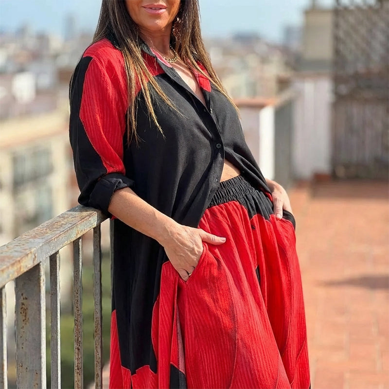 Elegant Long Shirt & Wide Leg Pants Set