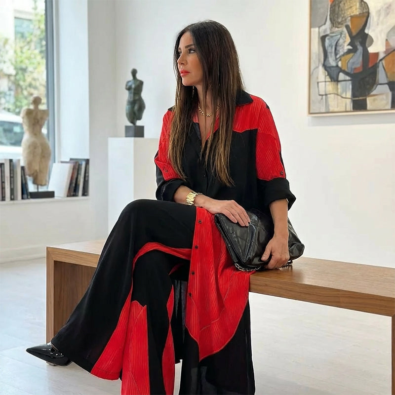 Elegant Long Shirt & Wide Leg Pants Set