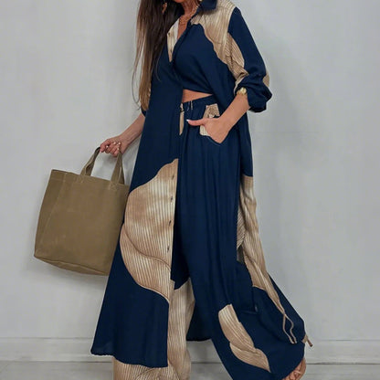Elegant Long Shirt & Wide Leg Pants Set