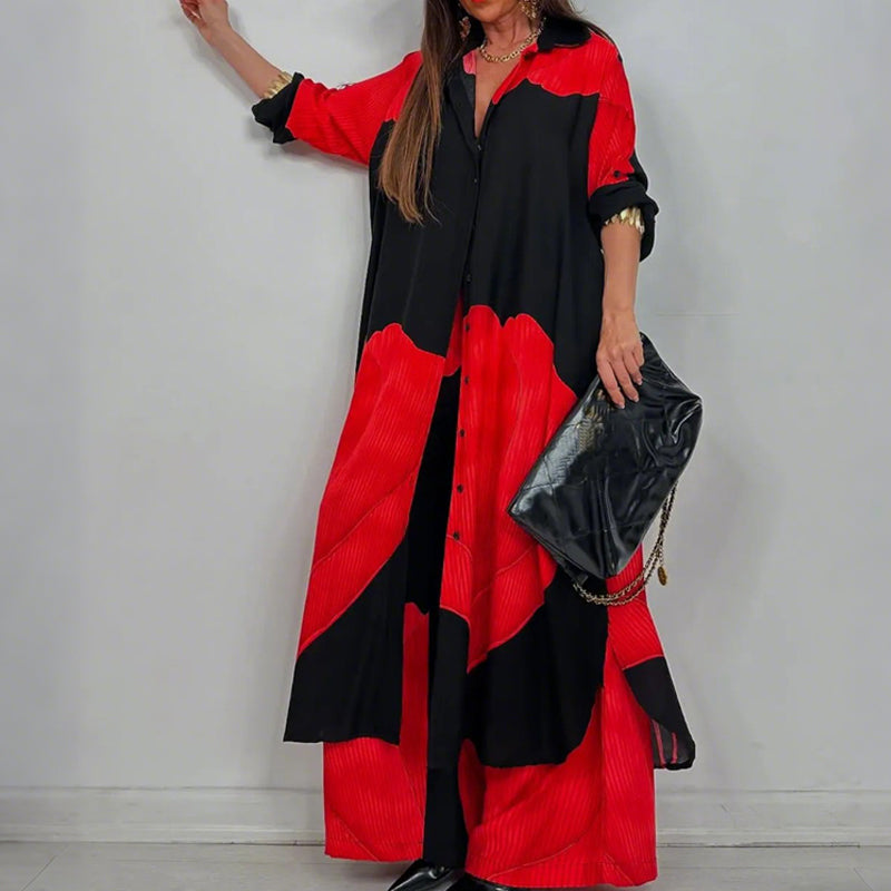 Elegant Long Shirt & Wide Leg Pants Set