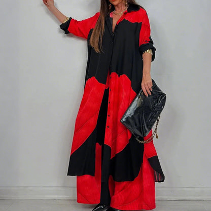 Elegant Long Shirt & Wide Leg Pants Set