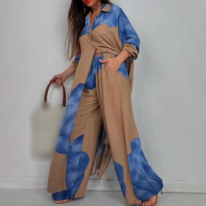 Elegant Long Shirt & Wide Leg Pants Set