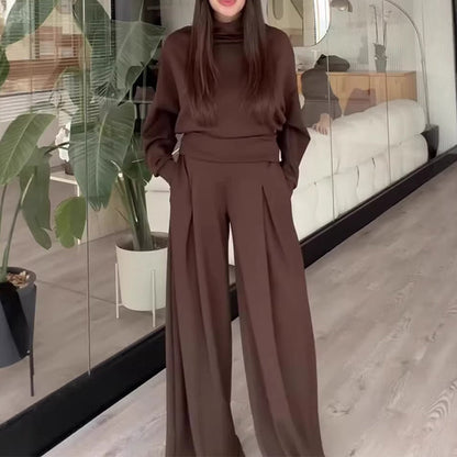 Women's Mock Neck Top & Wide-Leg Pants 2-Piece Set