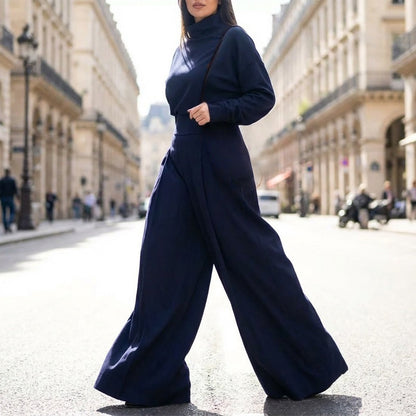 Women's Mock Neck Top & Wide-Leg Pants 2-Piece Set