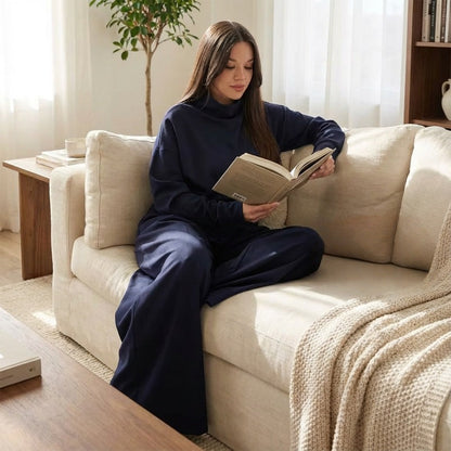 Women's Mock Neck Top & Wide-Leg Pants 2-Piece Set