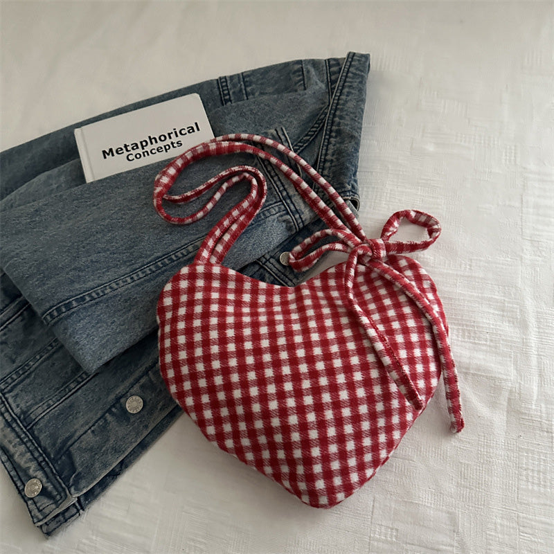 Women's Casual Plaid Heart-Shaped Shoulder Bag