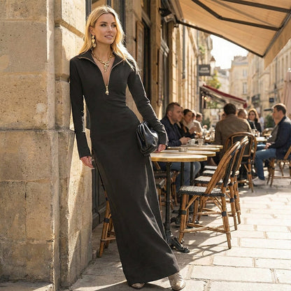 Women's Half-Zip Slim-Fit Maxi Dress