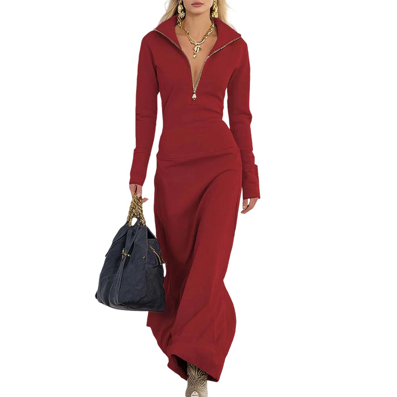 Women's Half-Zip Slim-Fit Maxi Dress