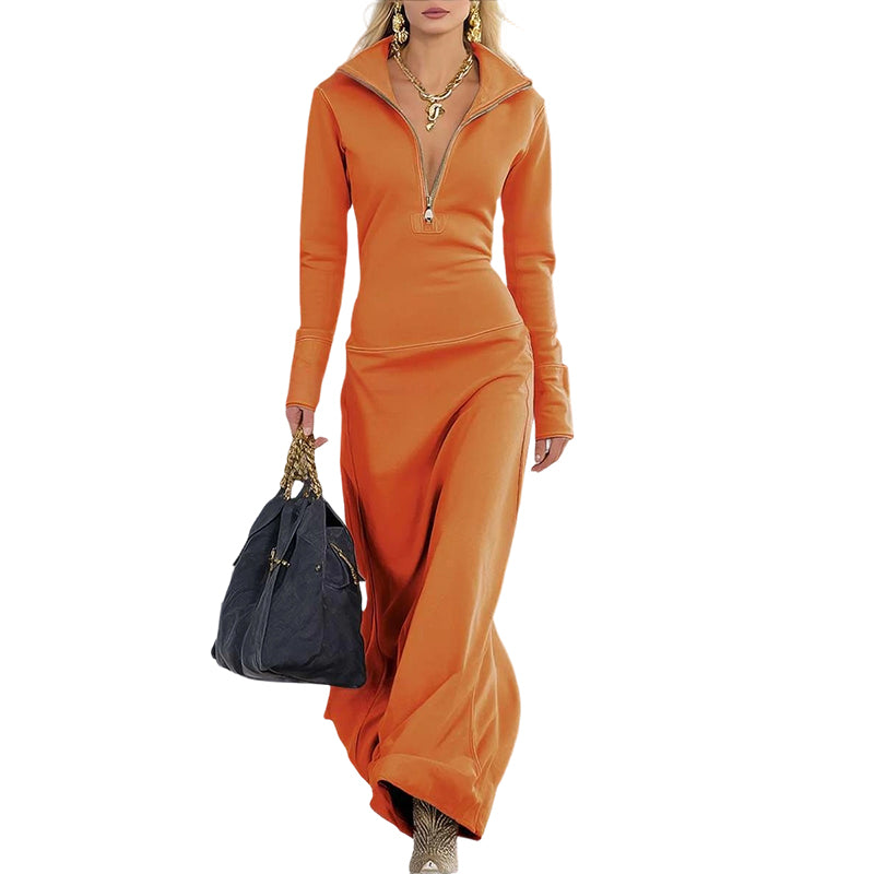 Women's Half-Zip Slim-Fit Maxi Dress