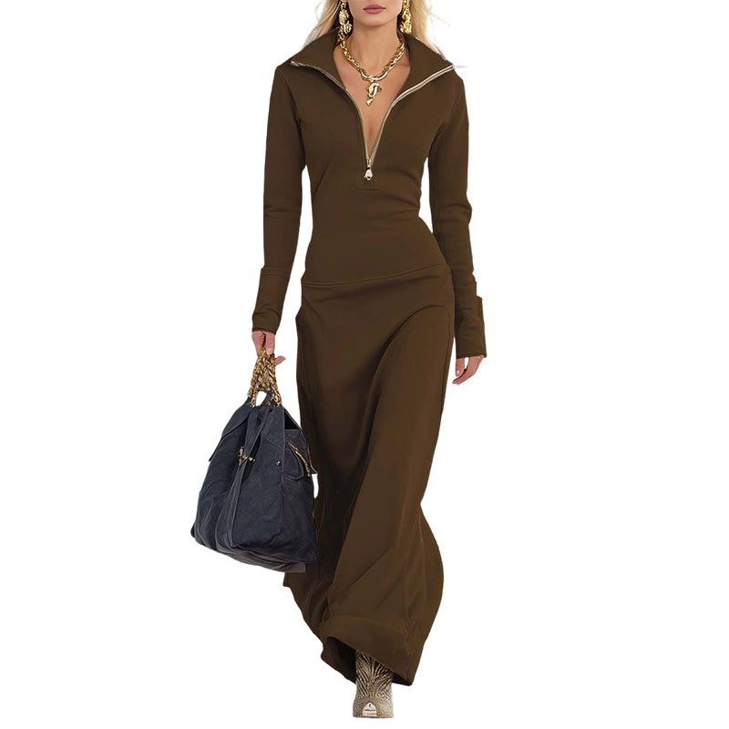 Women's Half-Zip Slim-Fit Maxi Dress