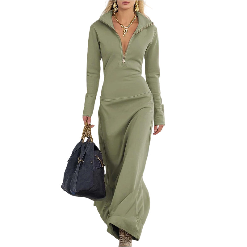 Women's Half-Zip Slim-Fit Maxi Dress