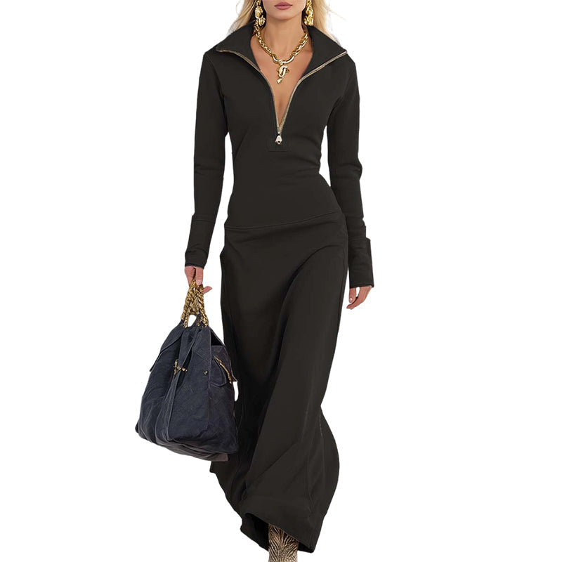 Women's Half-Zip Slim-Fit Maxi Dress