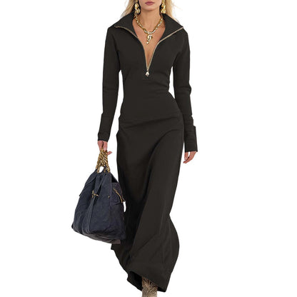 Women's Half-Zip Slim-Fit Maxi Dress