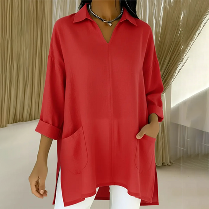 ✨🔥Women's Lapel V-Neck Tunic Top with Pockets👚