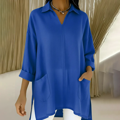 ✨🔥Women's Lapel V-Neck Tunic Top with Pockets👚