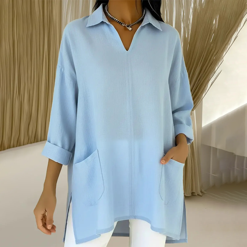 ✨🔥Women's Lapel V-Neck Tunic Top with Pockets👚