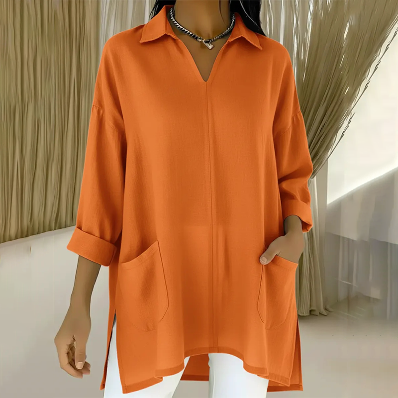 ✨🔥Women's Lapel V-Neck Tunic Top with Pockets👚