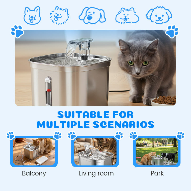 Stainless Steel Quiet & Filtered Pet Water Dispenser