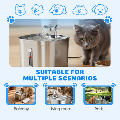 Stainless Steel Quiet & Filtered Pet Water Dispenser