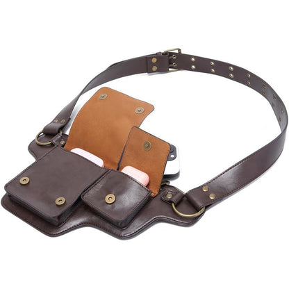 Retro PU Leather Waist Bag with Multi-Pocket Design