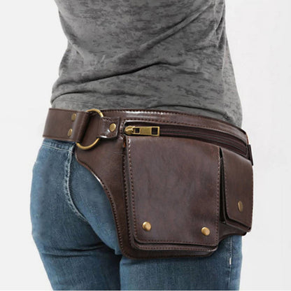 Retro PU Leather Waist Bag with Multi-Pocket Design