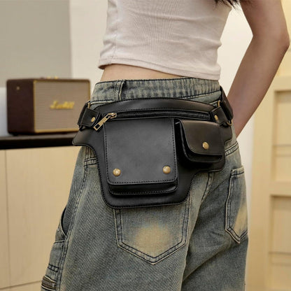 Retro PU Leather Waist Bag with Multi-Pocket Design