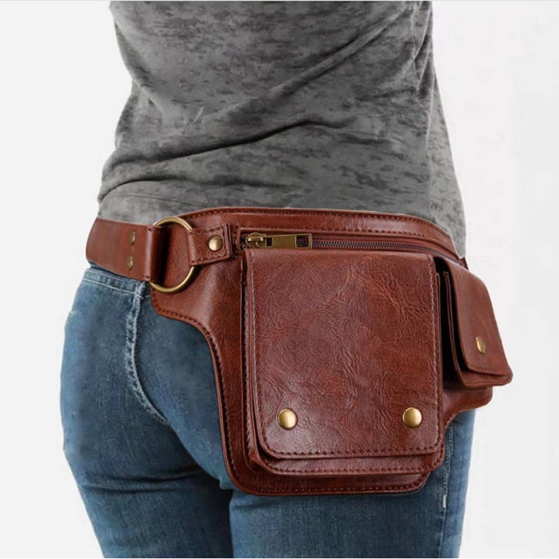 Retro PU Leather Waist Bag with Multi-Pocket Design