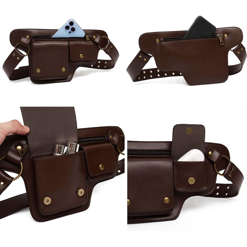 Retro PU Leather Waist Bag with Multi-Pocket Design