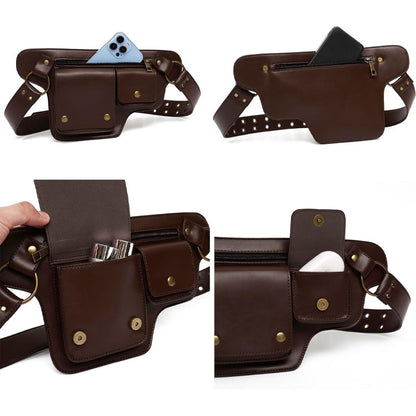 Retro PU Leather Waist Bag with Multi-Pocket Design