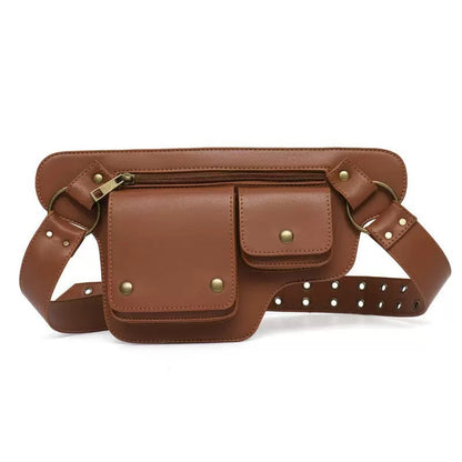 Retro PU Leather Waist Bag with Multi-Pocket Design