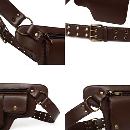 Retro PU Leather Waist Bag with Multi-Pocket Design