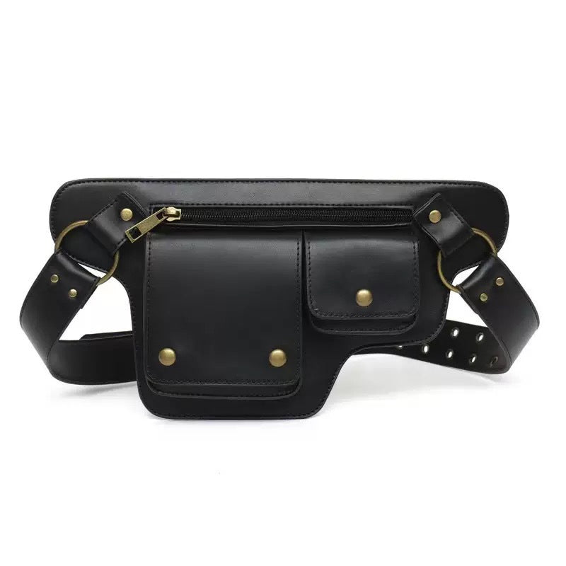 Retro PU Leather Waist Bag with Multi-Pocket Design